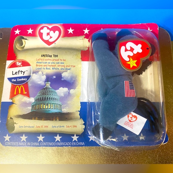 Ty BEANIE BABIES LEFTY THE DONKEY NEW McDONALDS VTG 2000 TOY PLUSH - Picture 1 of 8